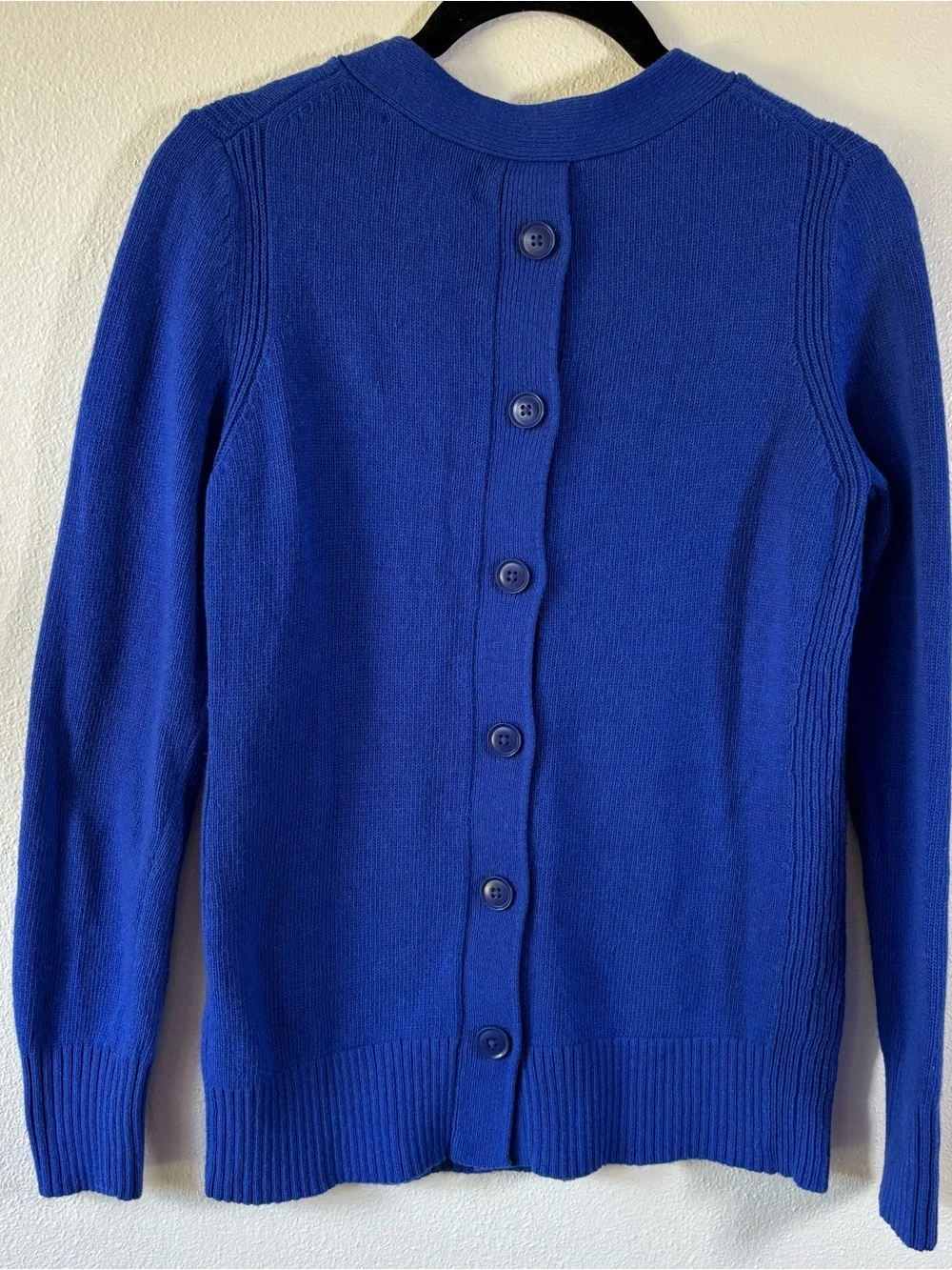 Banana Republic Cobalt Royal Blue V-Neck Wool Blend Sweater with Button Back